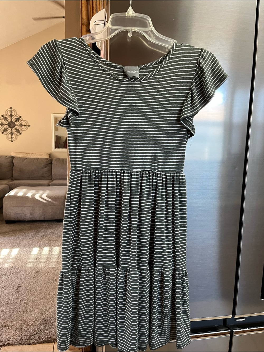 Olivia Rae Black & White Striped Flutter Sleeve Tiered Dress